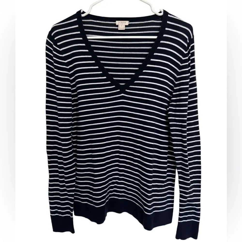 J. Crew Navy striped V neck sweater. size M